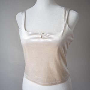 Cream Y2K Style Balletcore velvet Square neck Sleeveless Women's Cami Tank Top